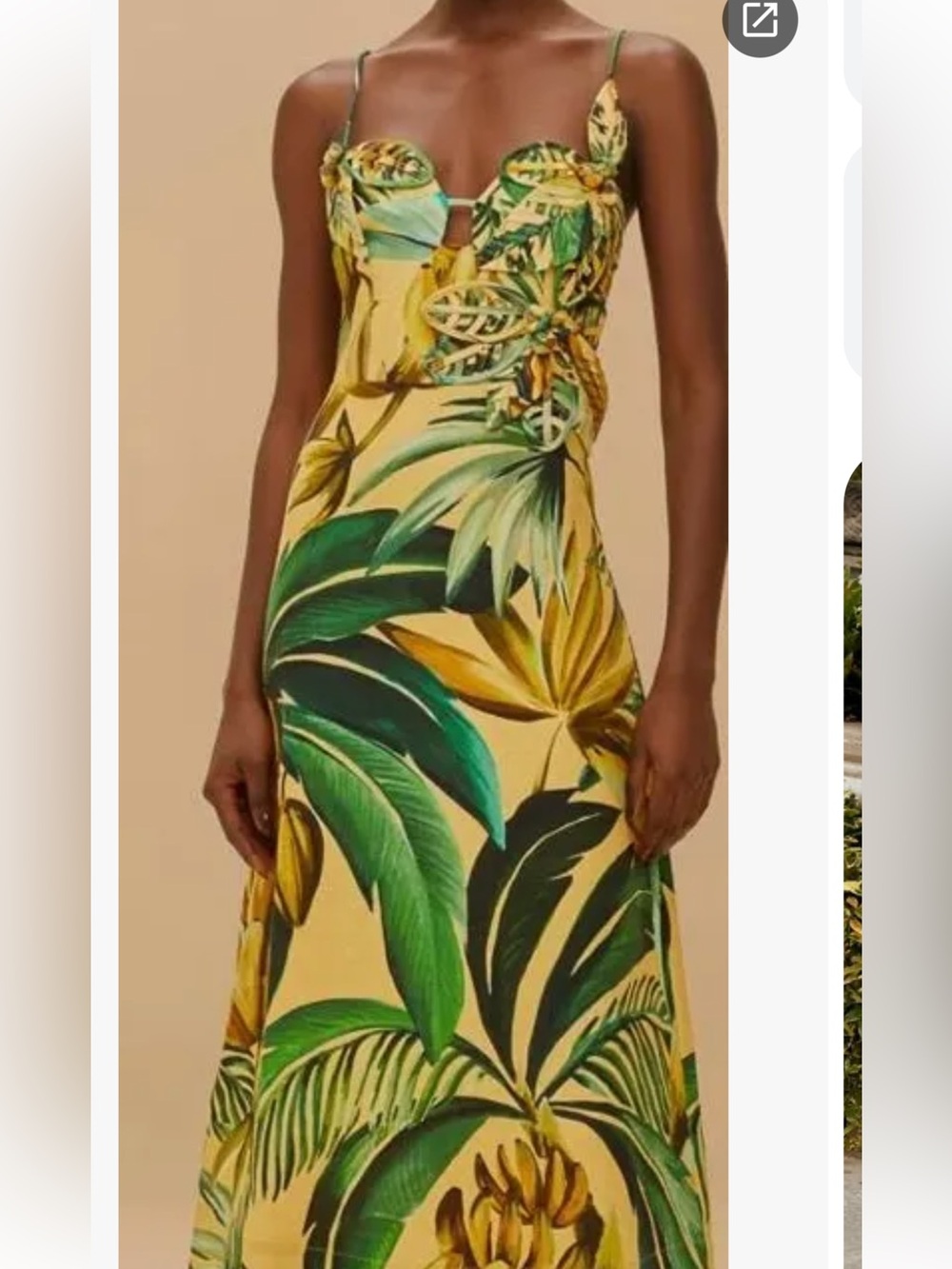FARM Rio Tropical Leaf Maxi Dress in Green & Tan - Picture 1 of 4
